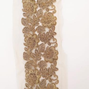 Grey Net Fabric Lace Trim with Floral Embroidery, Lace Trim, Sari Border